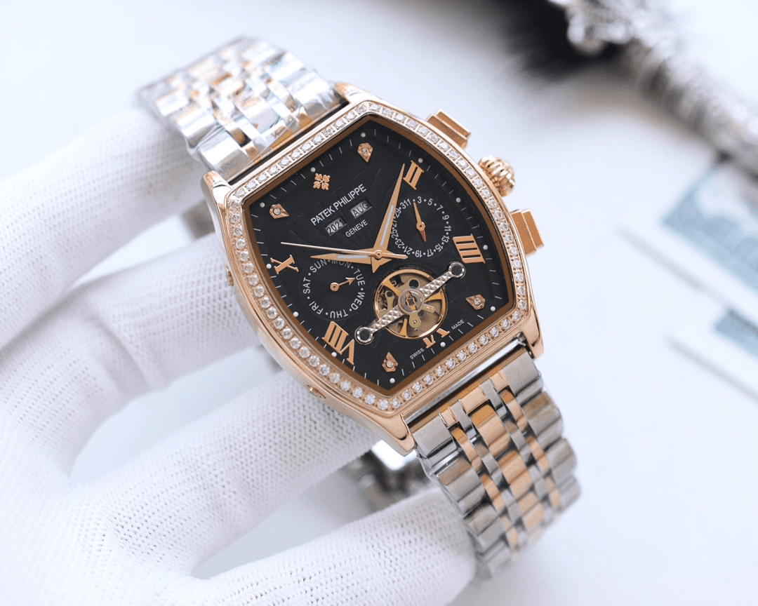 Montre chronographe automatique squelette bicolore or rose & acier