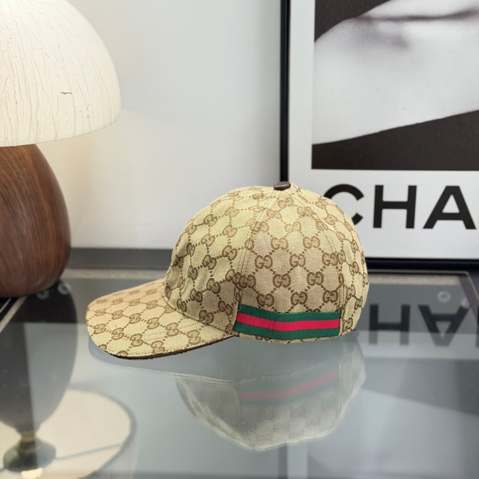 Casquette Gucci toile bande Web beige